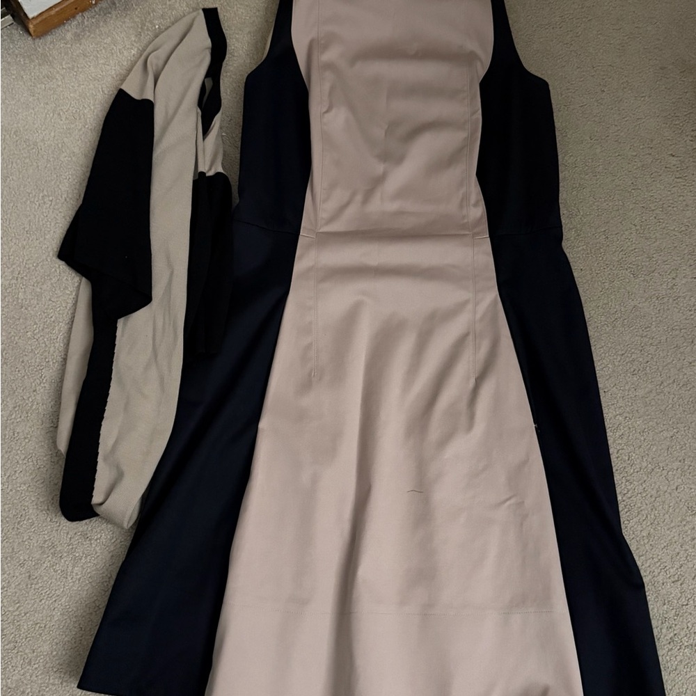 Akris Punto Two-Tone Midi Dress in Black and Cream W/ Matching Sweater! ✨✨✨